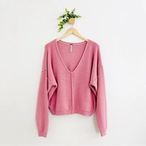Free People Pink Plush Oversized Take Me Places Terry Cloth Sweater